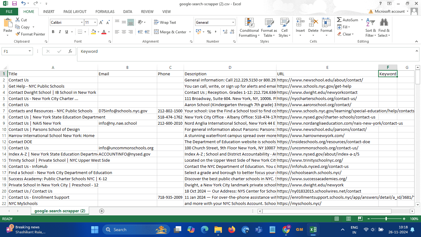 Yahoo Scraper Result